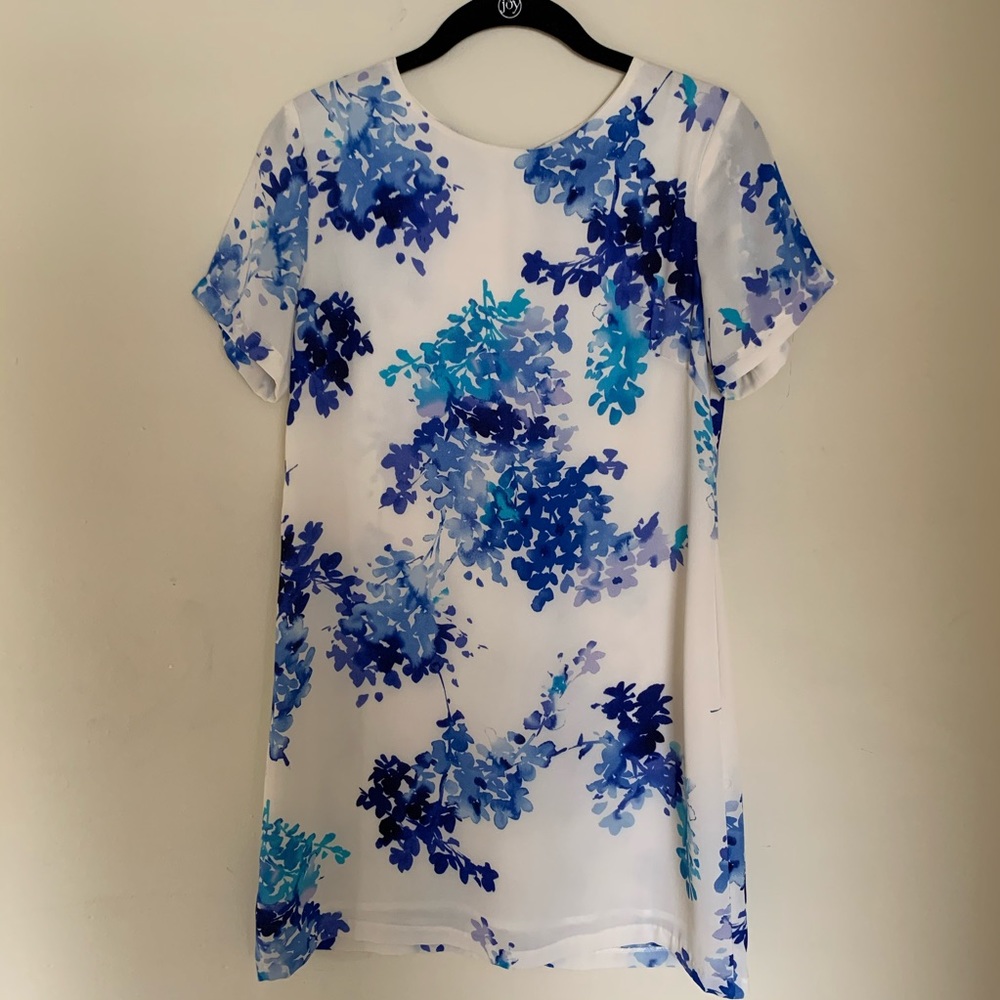ANGL White and Blue Floral Shift Dress Size Small